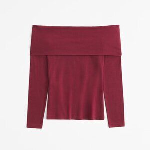 NWT A&F Long Sleeve Off Shoulder Tuckable - Red M